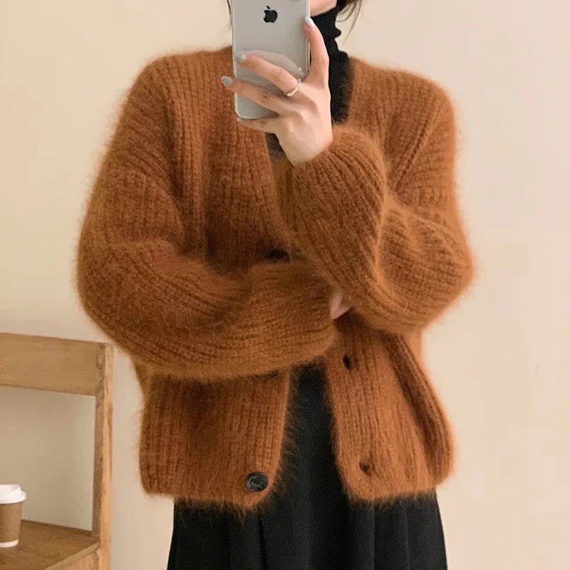 Damen Kuscheliger Strickcardigan mit großen Knöpfen