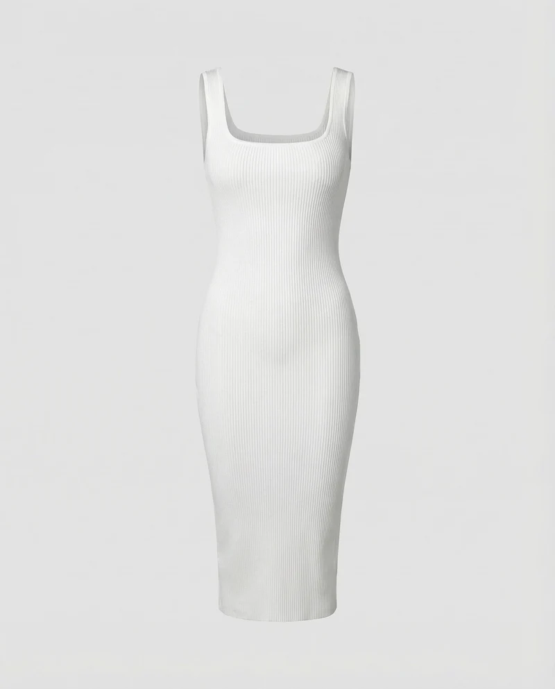 Damen nan Ripp-Midikleid mit quadratischem Ausschnitt, breiten Trägern und formstabiler Stretchqualität