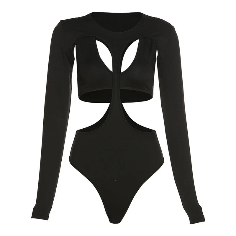 Damen Cut-Out Badeanzug mit langen Ärmeln und hohem Ausschnitt