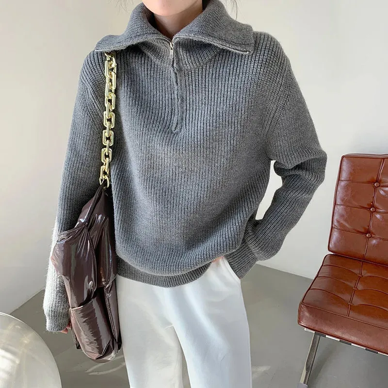 dicker Strickpullover mit Reißverschlusskragen für herbstliche Schichten