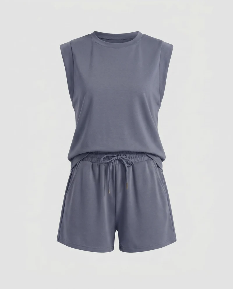 Damen Bequemes Sport-Set mit ärmellosem Oberteil und Shorts