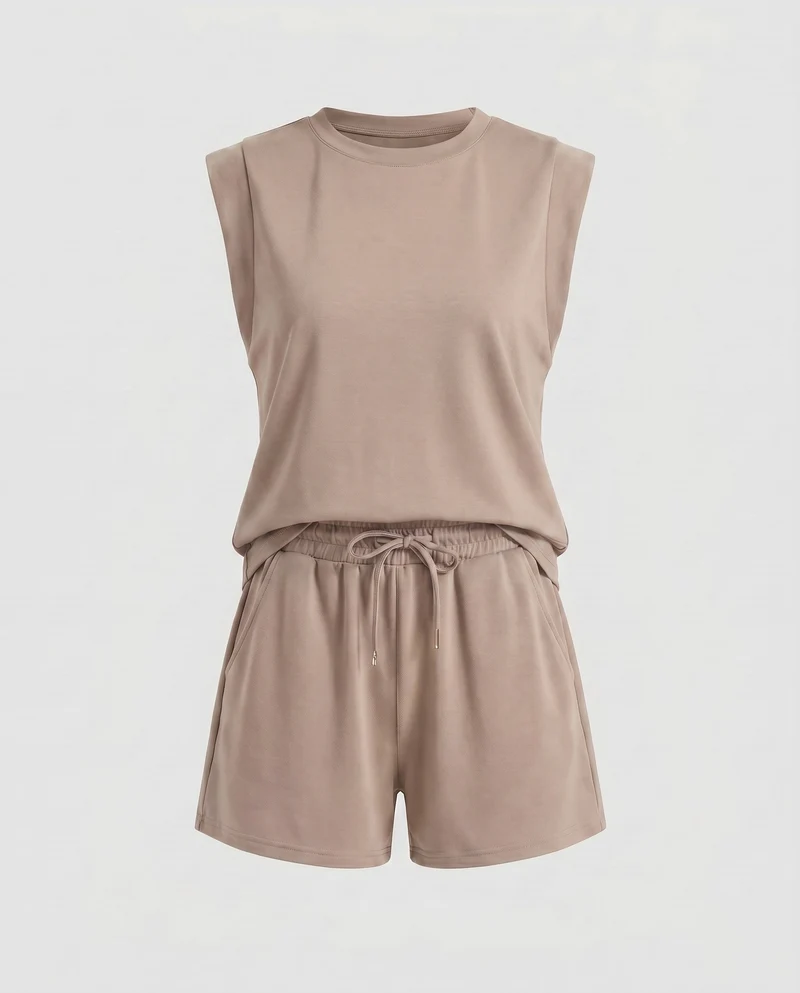 Damen Bequemes Sport-Set mit ärmellosem Oberteil und Shorts