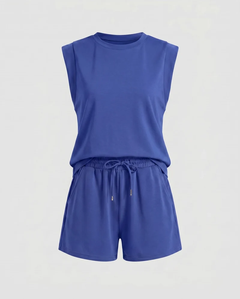 Damen Bequemes Sport-Set mit ärmellosem Oberteil und Shorts