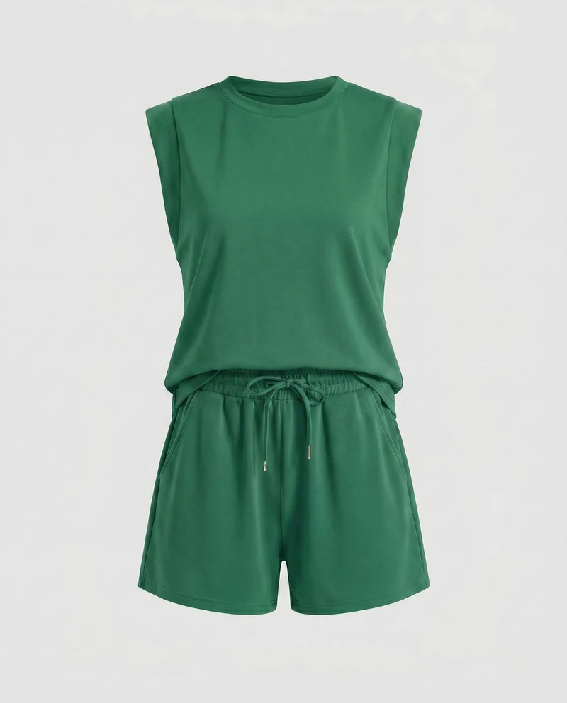 Damen Bequemes Sport-Set mit ärmellosem Oberteil und Shorts