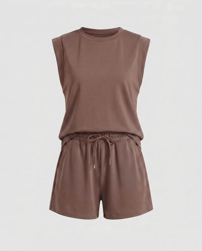Damen Bequemes Sport-Set mit ärmellosem Oberteil und Shorts