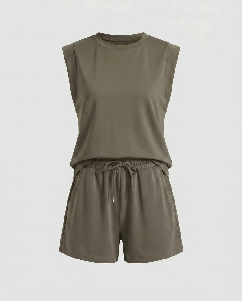 Damen Bequemes Sport-Set mit ärmellosem Oberteil und Shorts