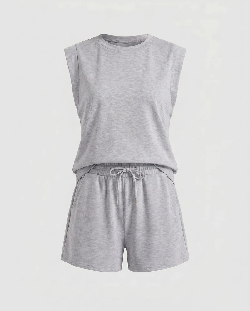 Damen Bequemes Sport-Set mit ärmellosem Oberteil und Shorts