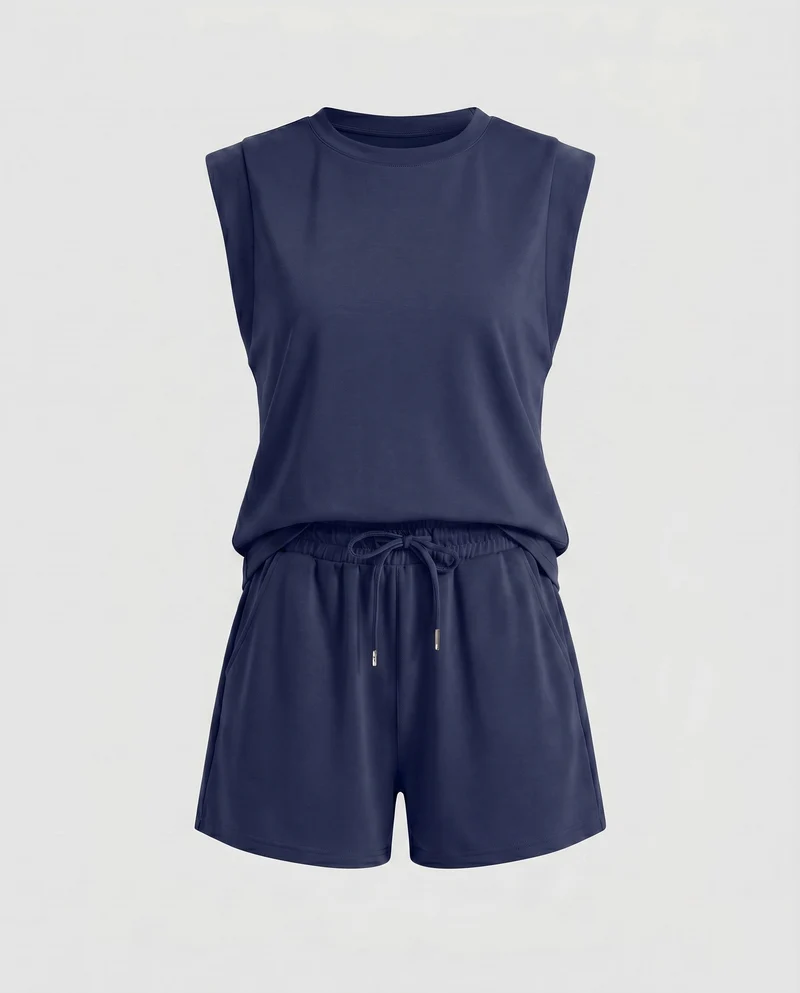 Damen Bequemes Sport-Set mit ärmellosem Oberteil und Shorts