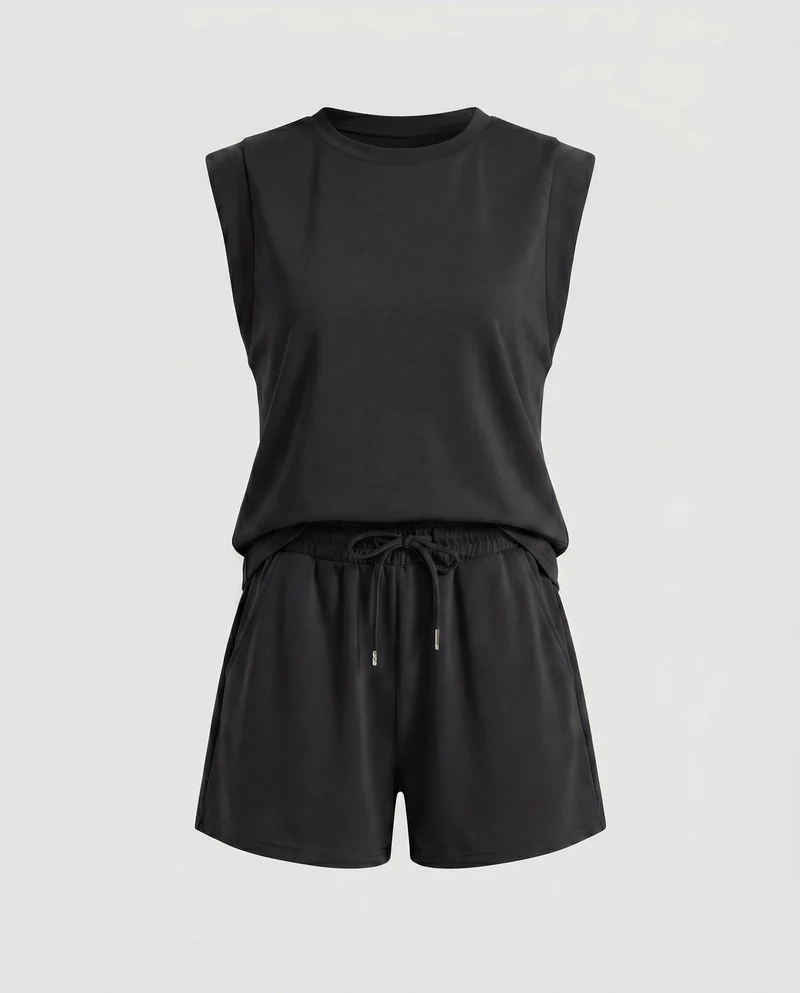 Damen Bequemes Sport-Set mit ärmellosem Oberteil und Shorts