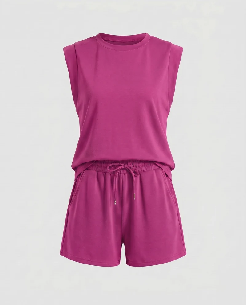 Damen Bequemes Sport-Set mit ärmellosem Oberteil und Shorts