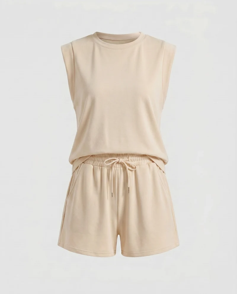 Damen Bequemes Sport-Set mit ärmellosem Oberteil und Shorts
