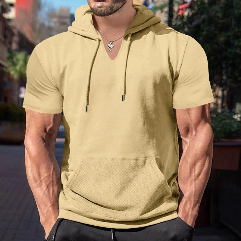 Herren lässiges Kapuzenshirt mit V-Ausschnitt und praktischer Bauchtasche