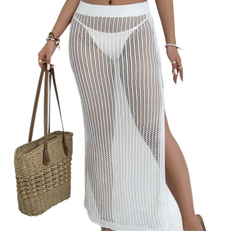 Damen transparenter Strandrock mit seitlichen Schlitzen
