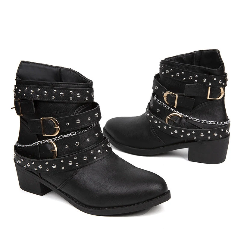 Damen Stiefeletten mit modischen Schnallen und dekorativen Nieten