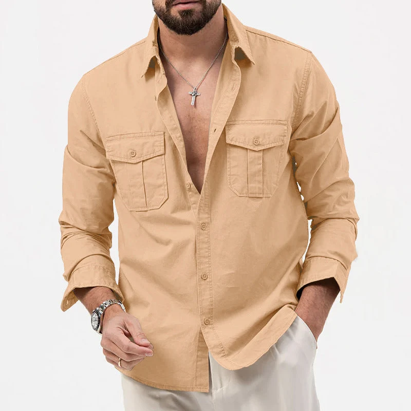 Herren nan legeres Baumwoll-Twill-Hemd mit aufgesetzten Brustklappen und Kentkragen