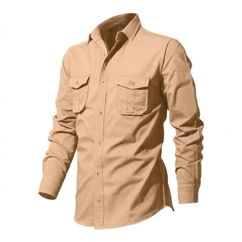 Herren nan legeres Baumwoll-Twill-Hemd mit aufgesetzten Brustklappen und Kentkragen