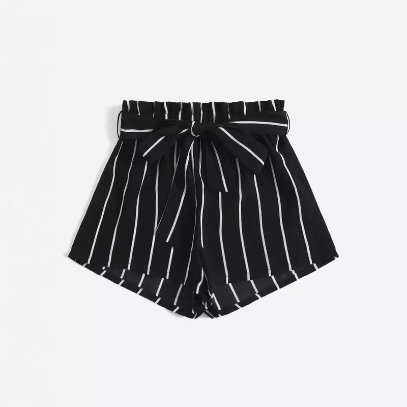 Damen gestreifte Freizeit-Shorts mit elastischem Bund und Bindegürtel
