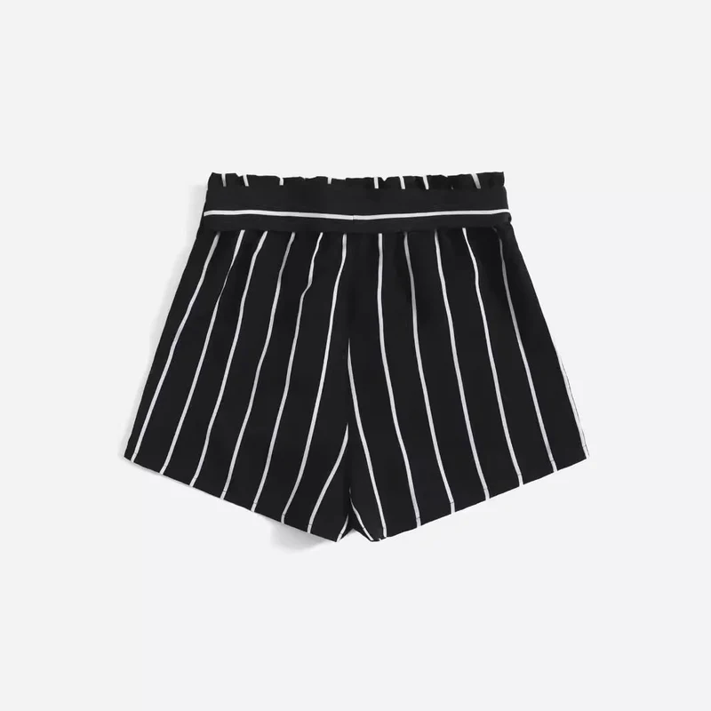 Damen gestreifte Freizeit-Shorts mit elastischem Bund und Bindegürtel