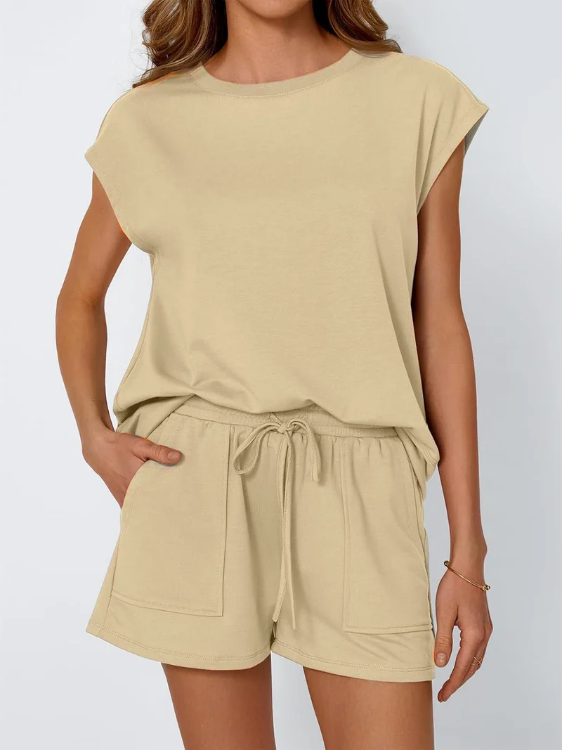 Damen lässiges Zweiteiliges Set mit weitem Oberteil und Shorts