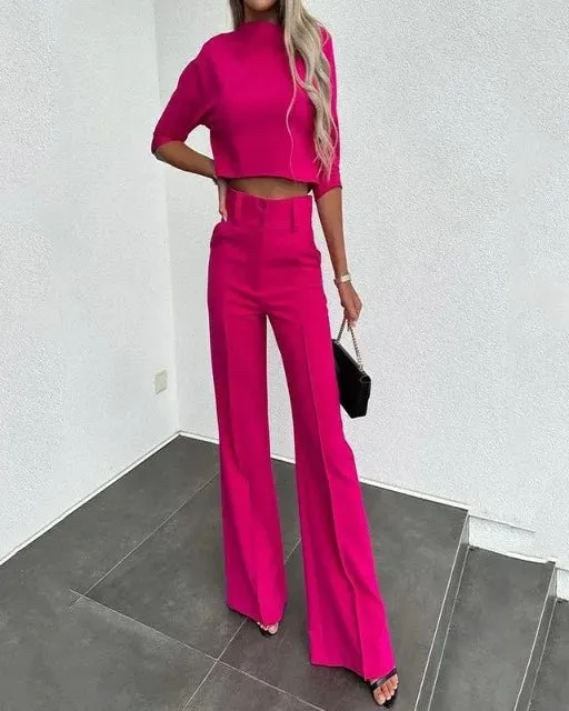 Elegante Damen Set Mit Crop Top Und Hose