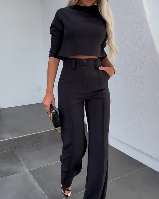 Elegante Damen Set Mit Crop Top Und Hose