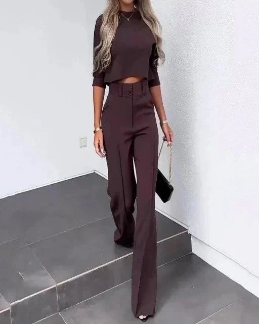 Elegante Damen Set Mit Crop Top Und Hose