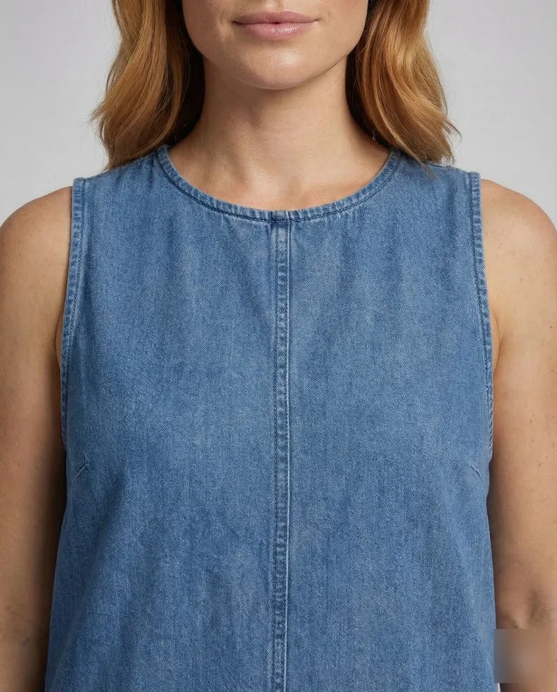 Damen Denim-Maxikleid Seitliche Eingrifftaschen