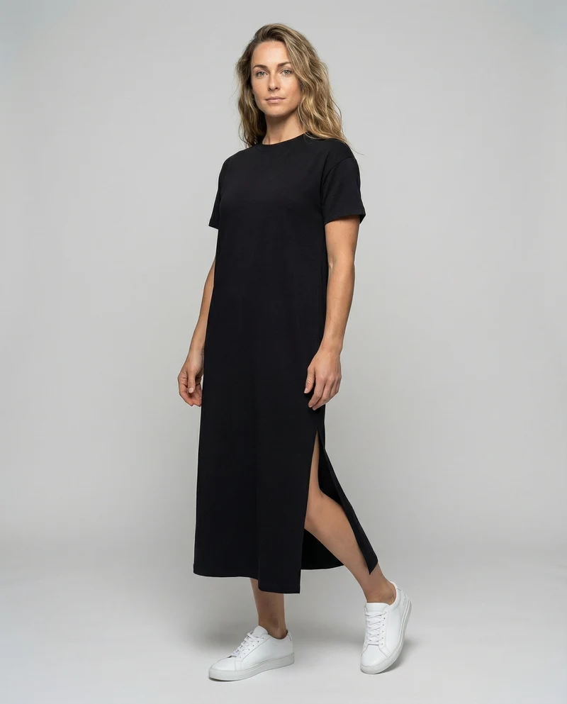 Damen Maxi-T-Shirt-Kleid mit Schlitz