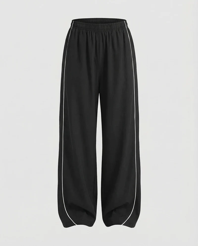 Damen Sportliche Kontrastpaspeln Baggy-Sporthose