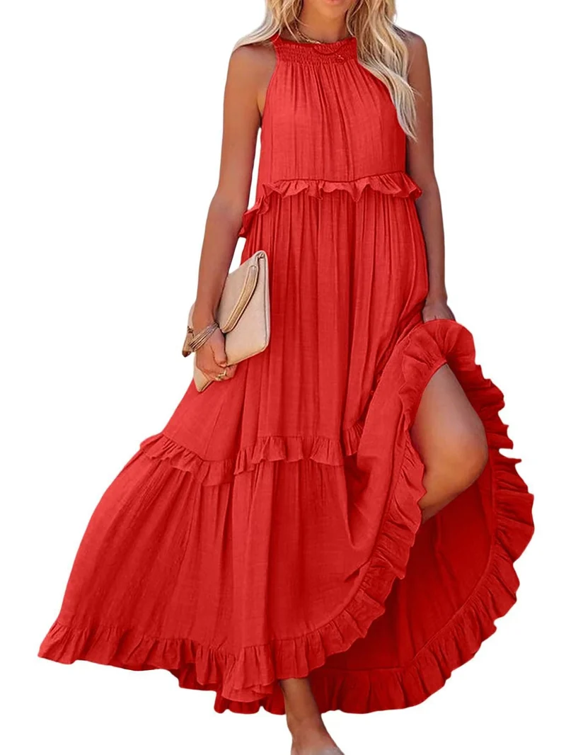 Damen Maxikleid mit Rüschendetails und luftiger Silhouette