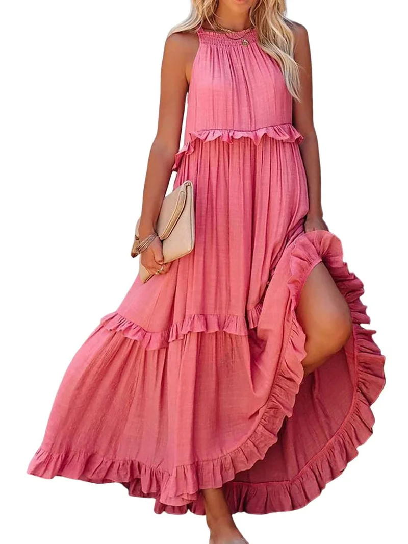 Damen Maxikleid mit Rüschendetails und luftiger Silhouette