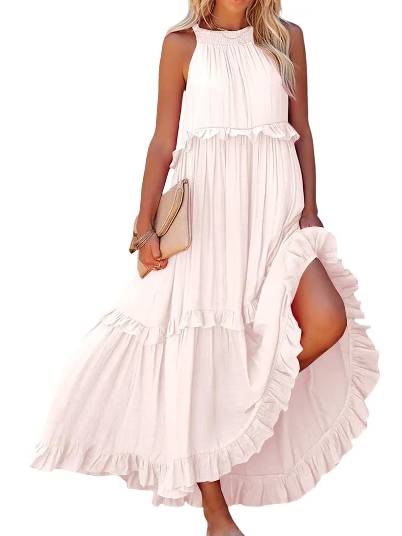 Damen Maxikleid mit Rüschendetails und luftiger Silhouette