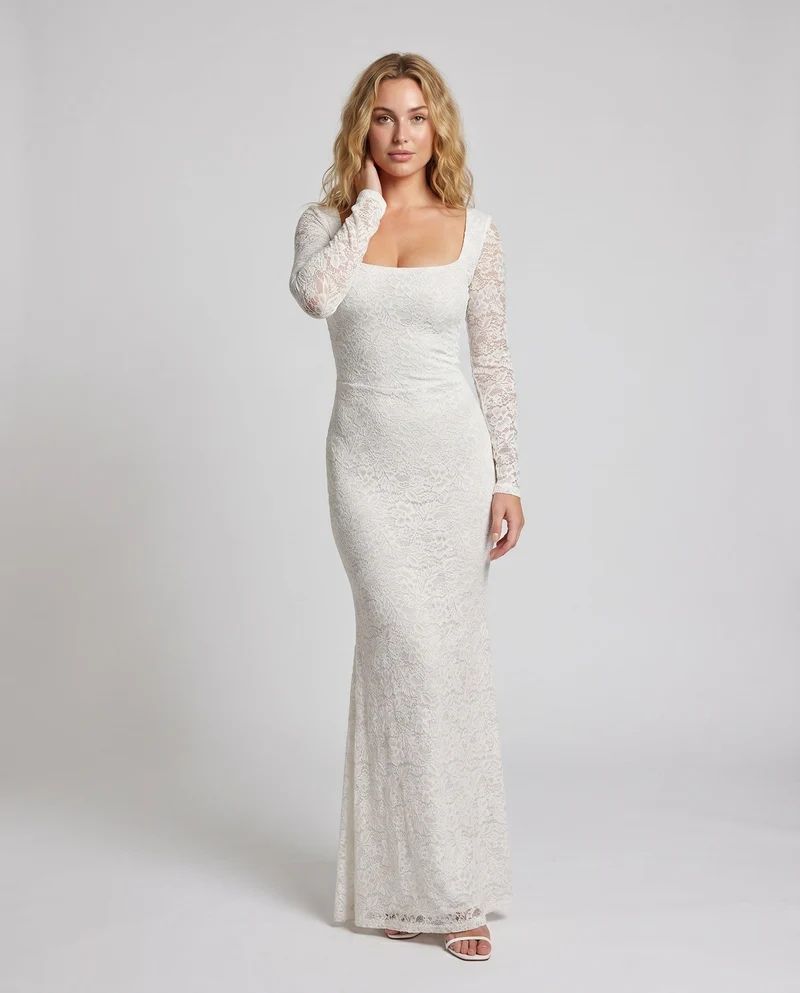 Damen Elegantes Langarm Spitzenkleid Nord Taschen
