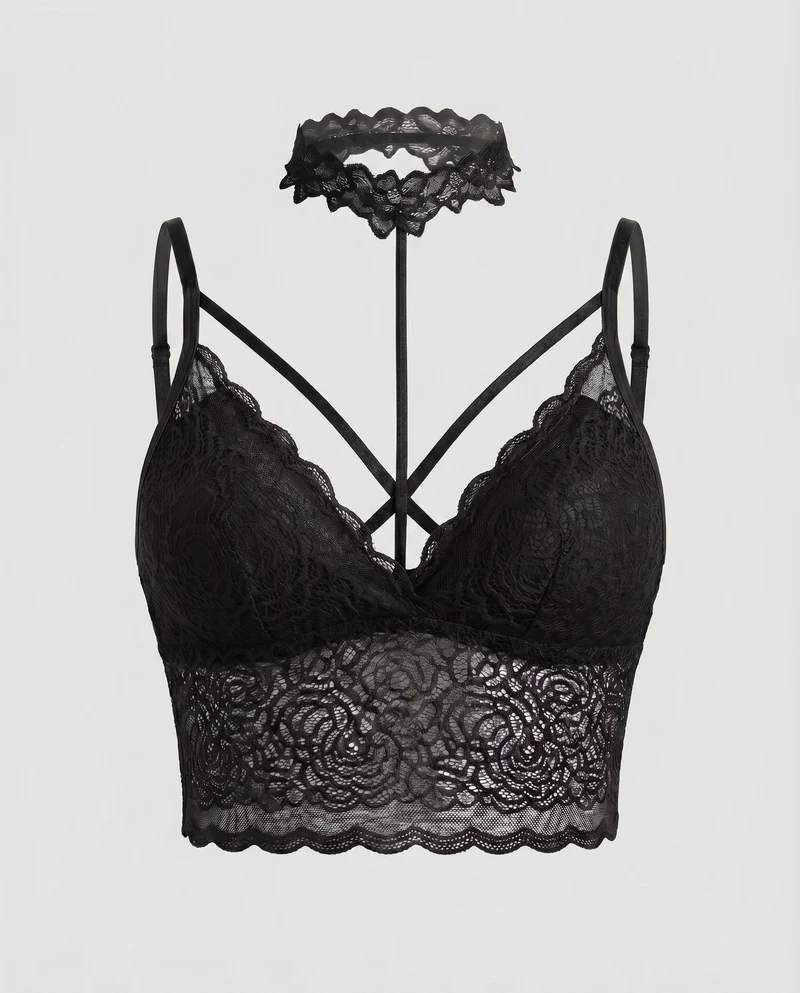 Damen Spitze Bralette mit verstellbaren Trägern und floralem Design