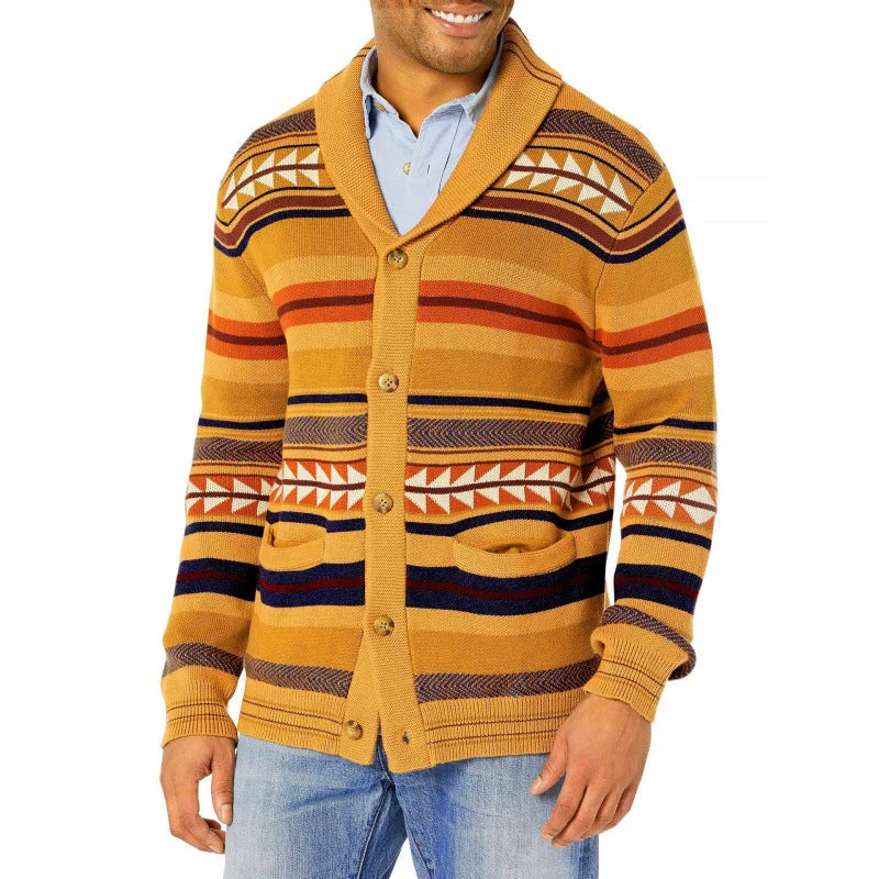 Herren Strickjacke mit geometrischem Muster und praktischen Taschen