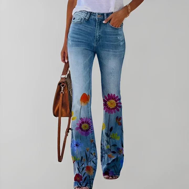 Gerade jeans mit blumendruck