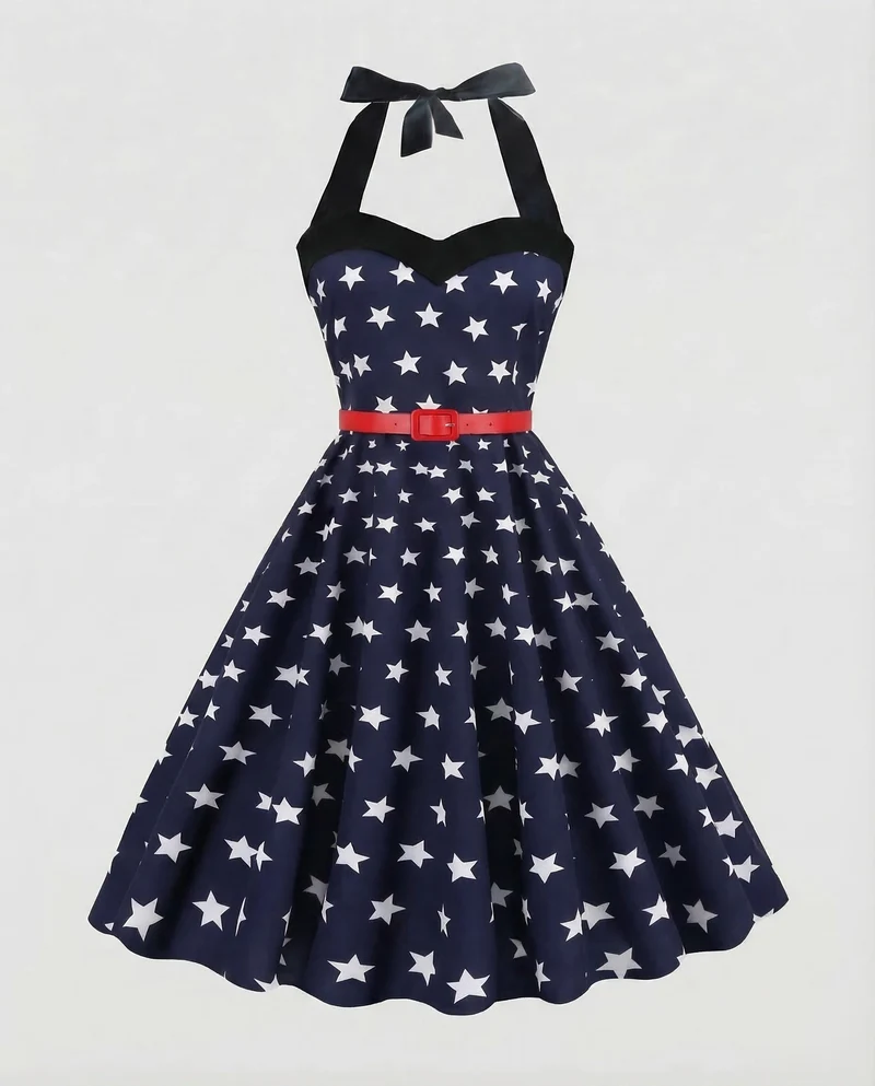 Damen Neckholder Kleid Retro