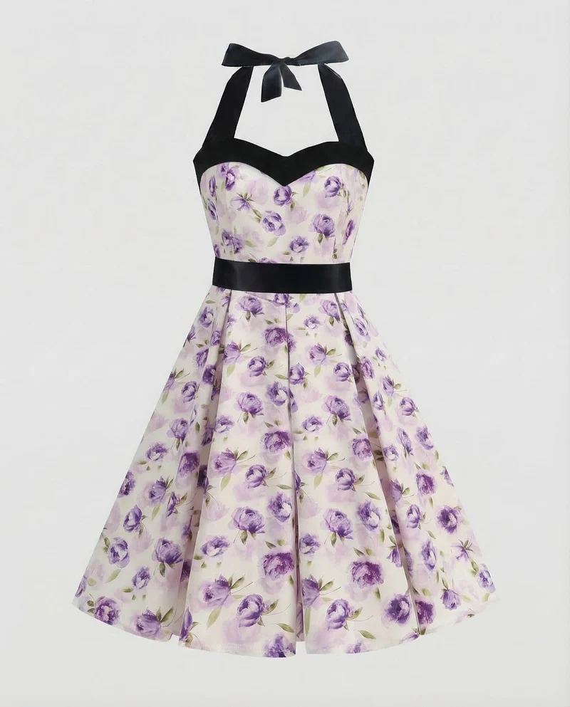 Damen Neckholder Kleid Retro