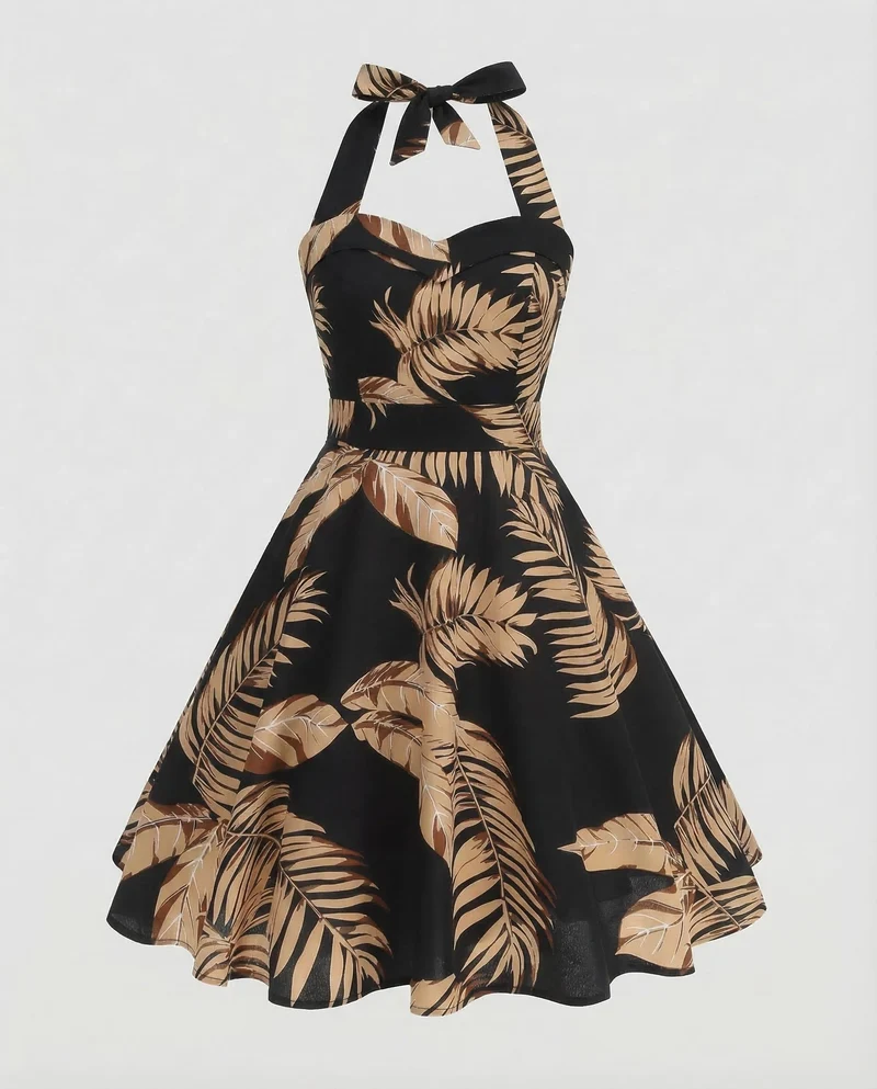 Damen Neckholder Kleid Retro