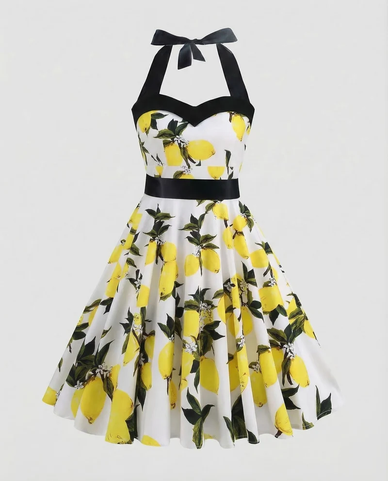 Damen Neckholder Kleid Retro