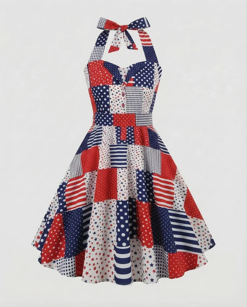 Damen Neckholder Kleid Retro