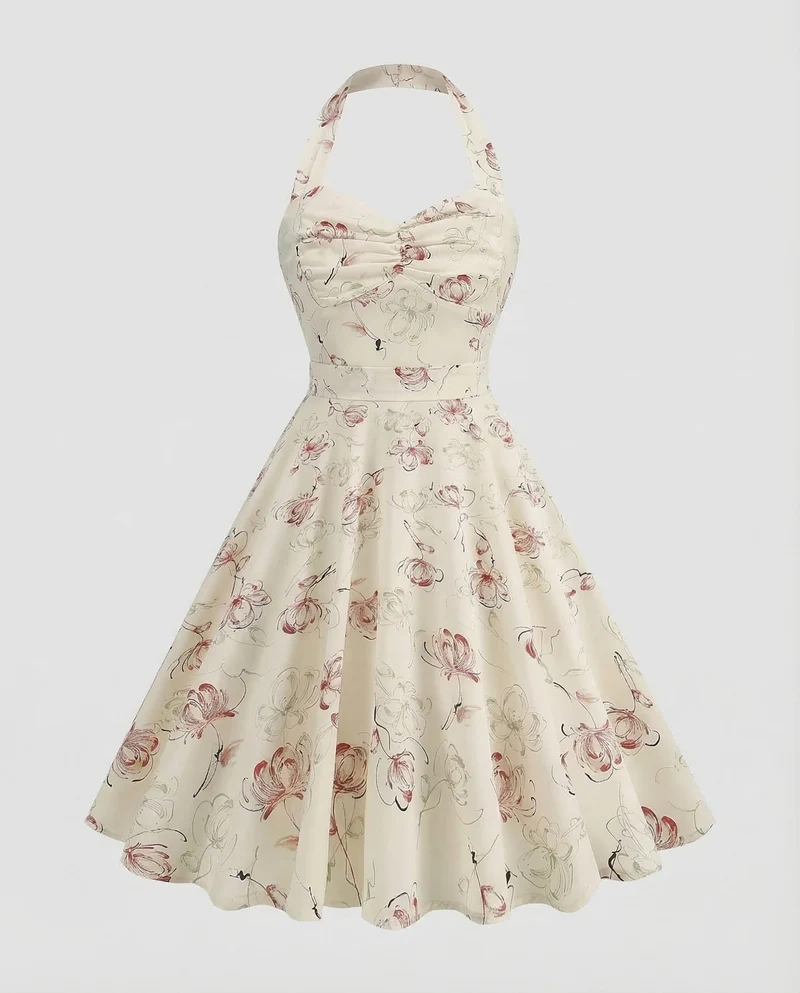 Damen Neckholder Kleid Retro