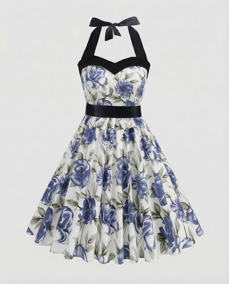 Damen Neckholder Kleid Retro