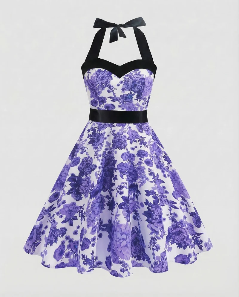 Damen Neckholder Kleid Retro