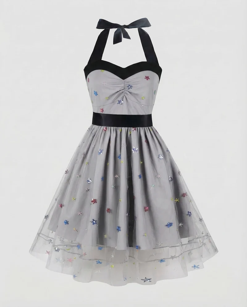 Damen Neckholder Kleid Retro