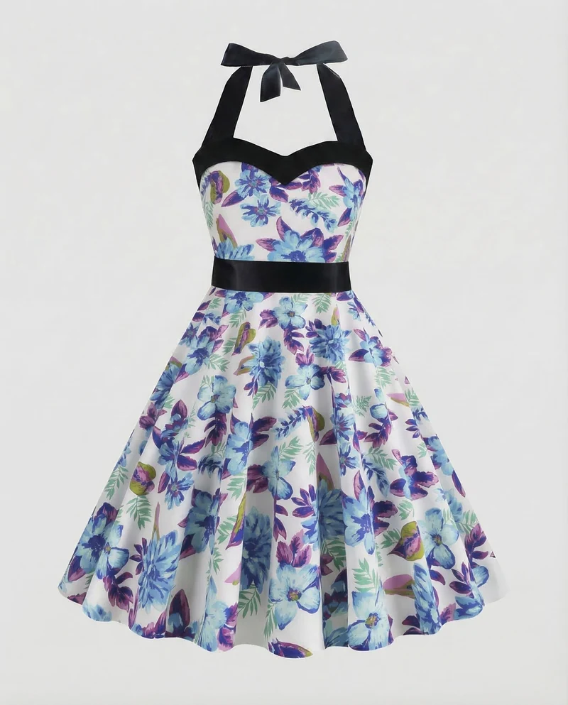 Damen Neckholder Kleid Retro