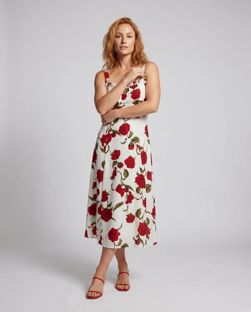 Damen Sommerliches Blumenmaxikleid mit Raffungen
