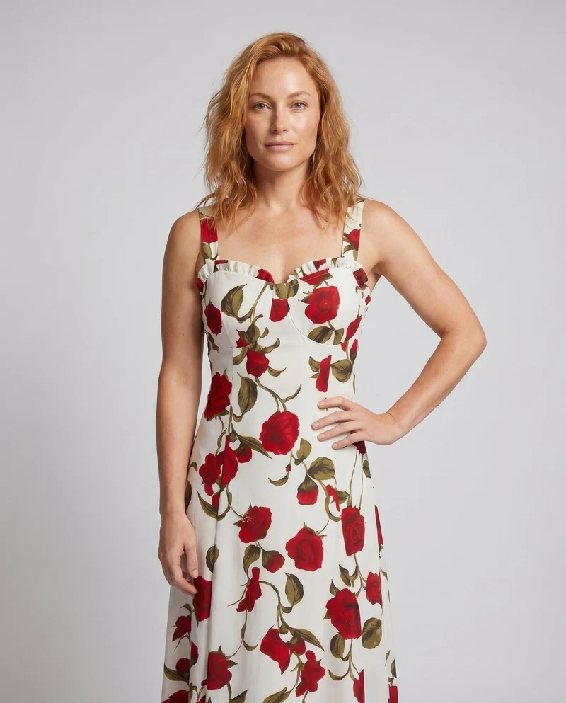 Damen Sommerliches Blumenmaxikleid mit Raffungen