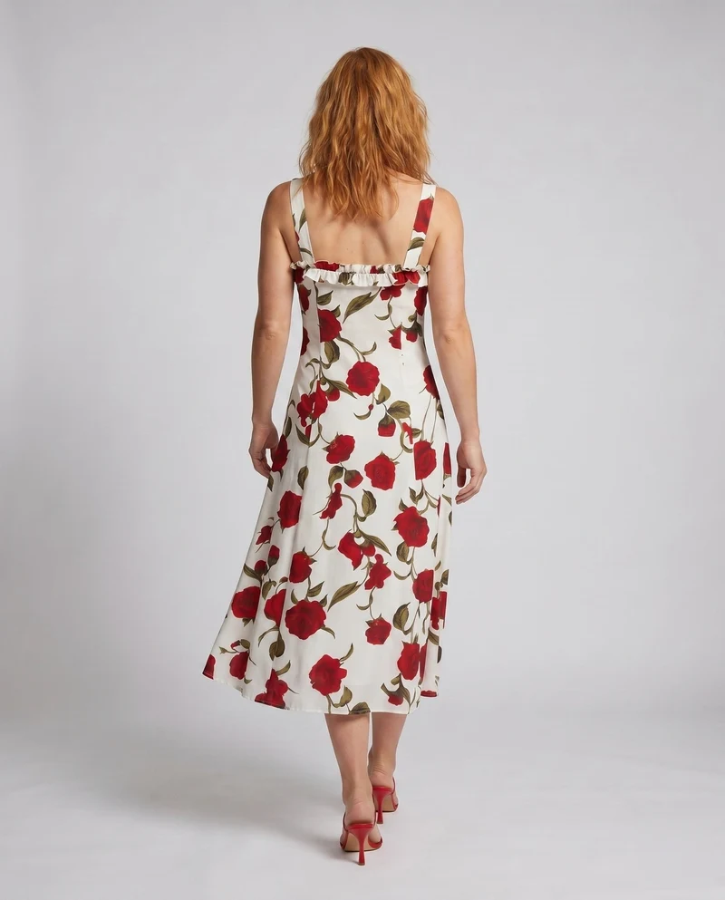 Damen Sommerliches Blumenmaxikleid mit Raffungen