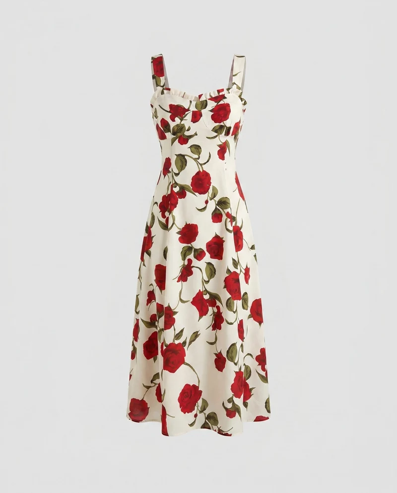 Damen Sommerliches Blumenmaxikleid mit Raffungen